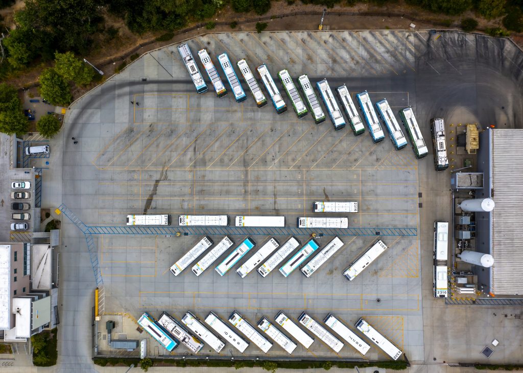 SC Mtero bus fleet in bus yard from above