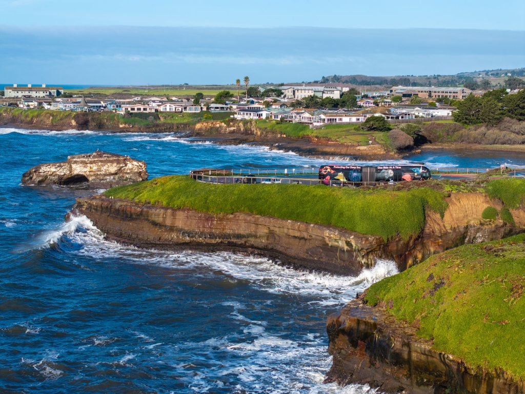 Surf break with One Ride at a Time bus in parking lot