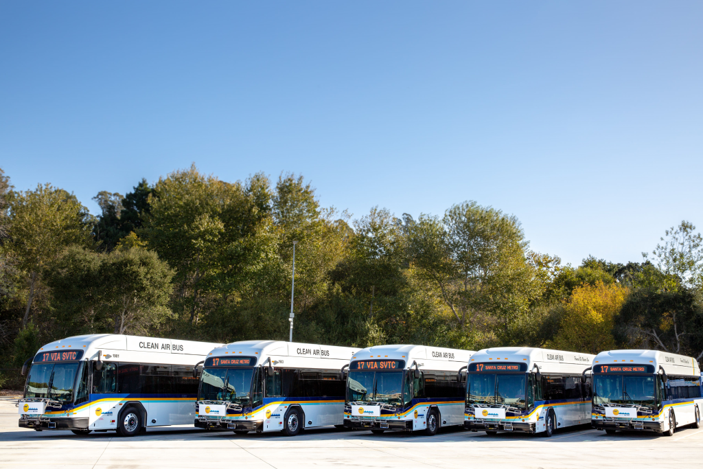 Buses lined up with a header that says highway 17