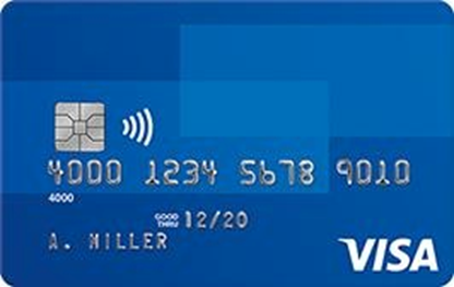 Image of sample credit card displaying contactless waveform icon.