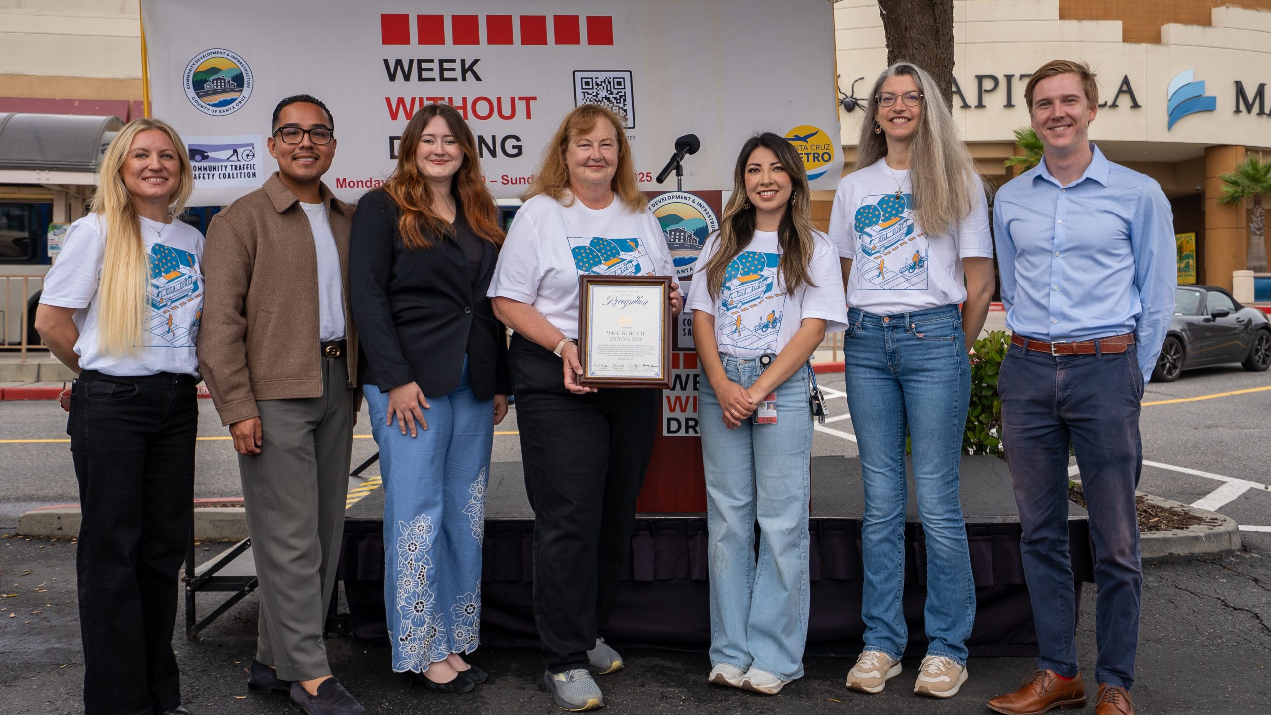 Receiving an award for Week Without Driving