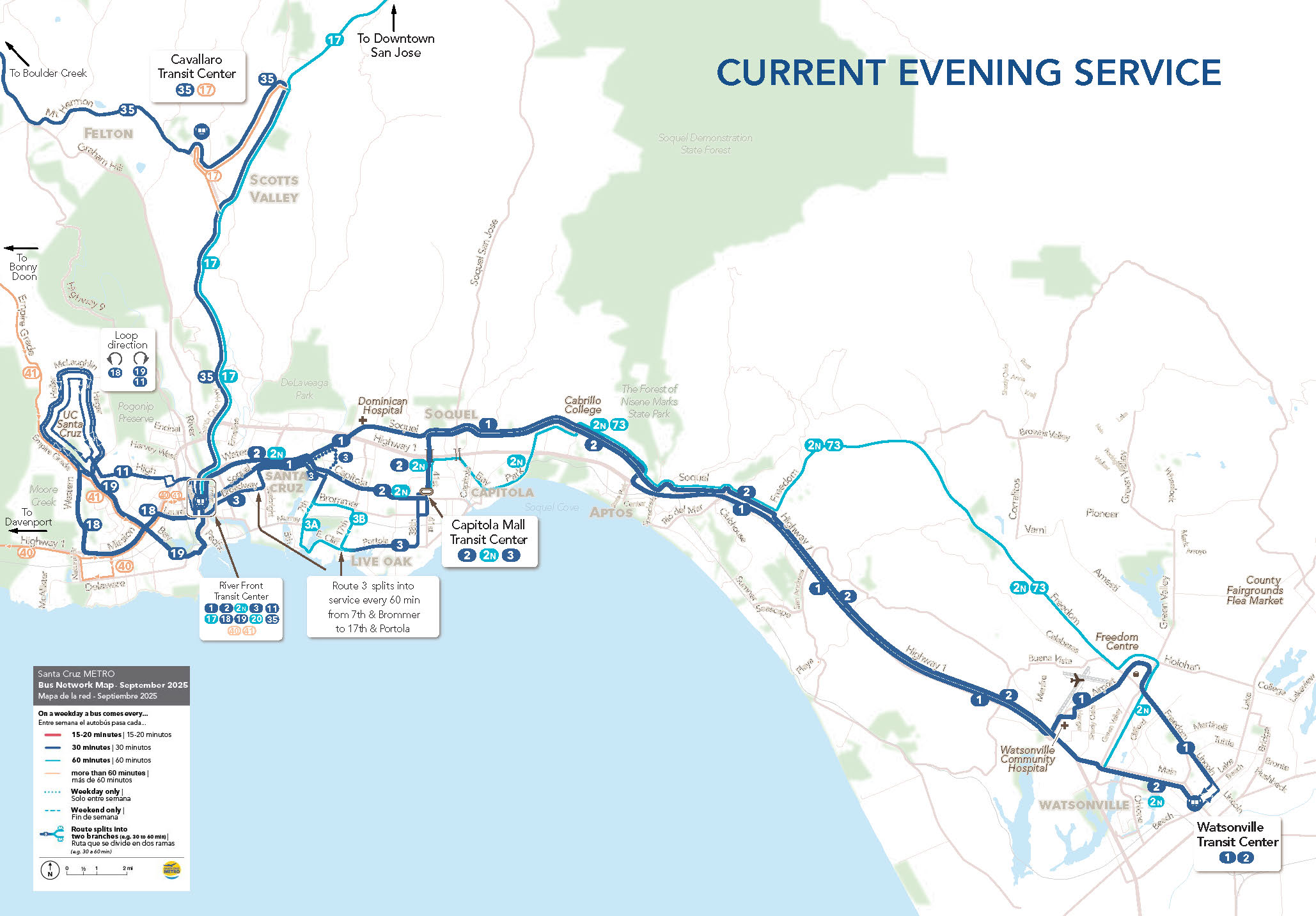 Current evening service map