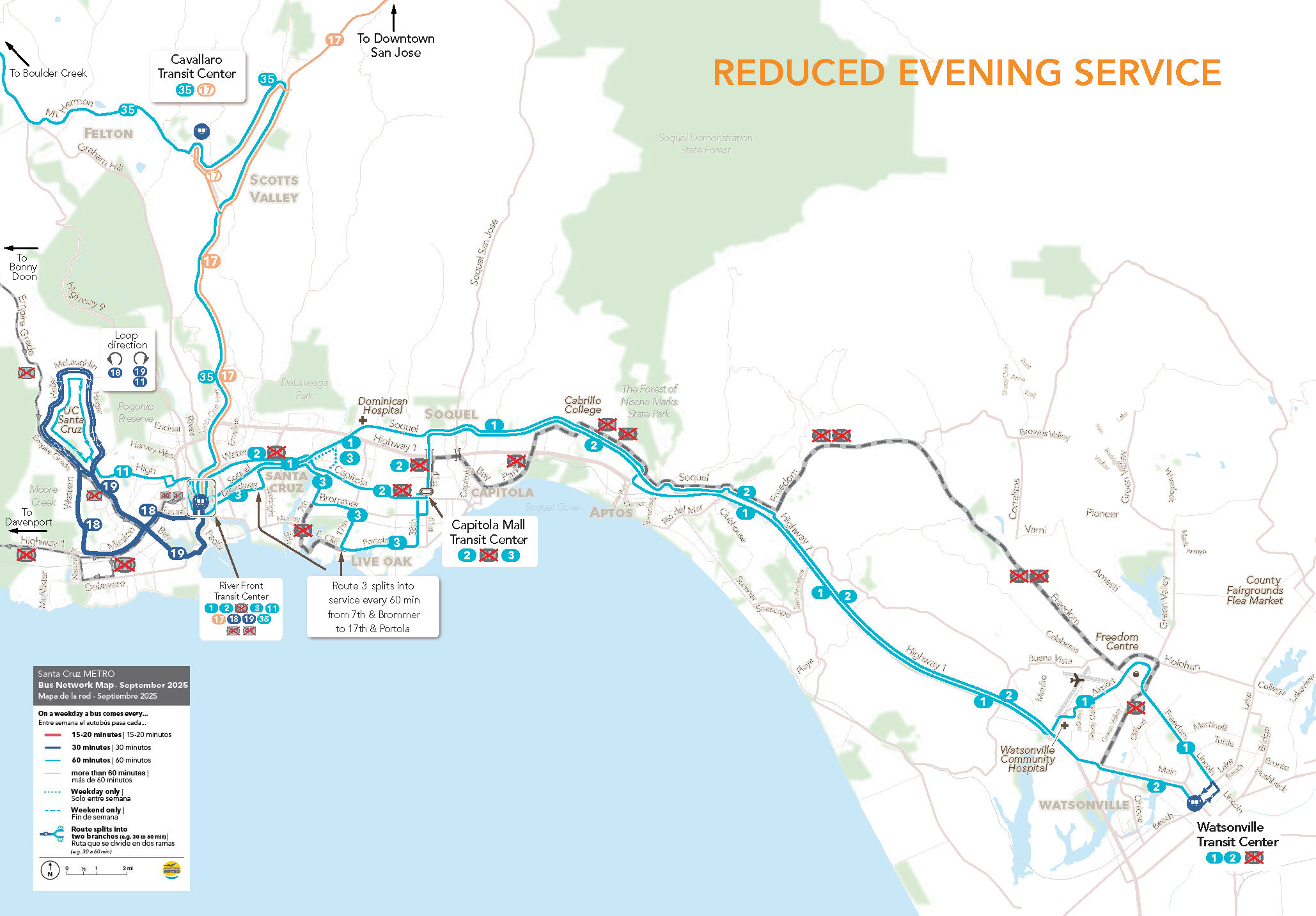 Reduced service evening service map