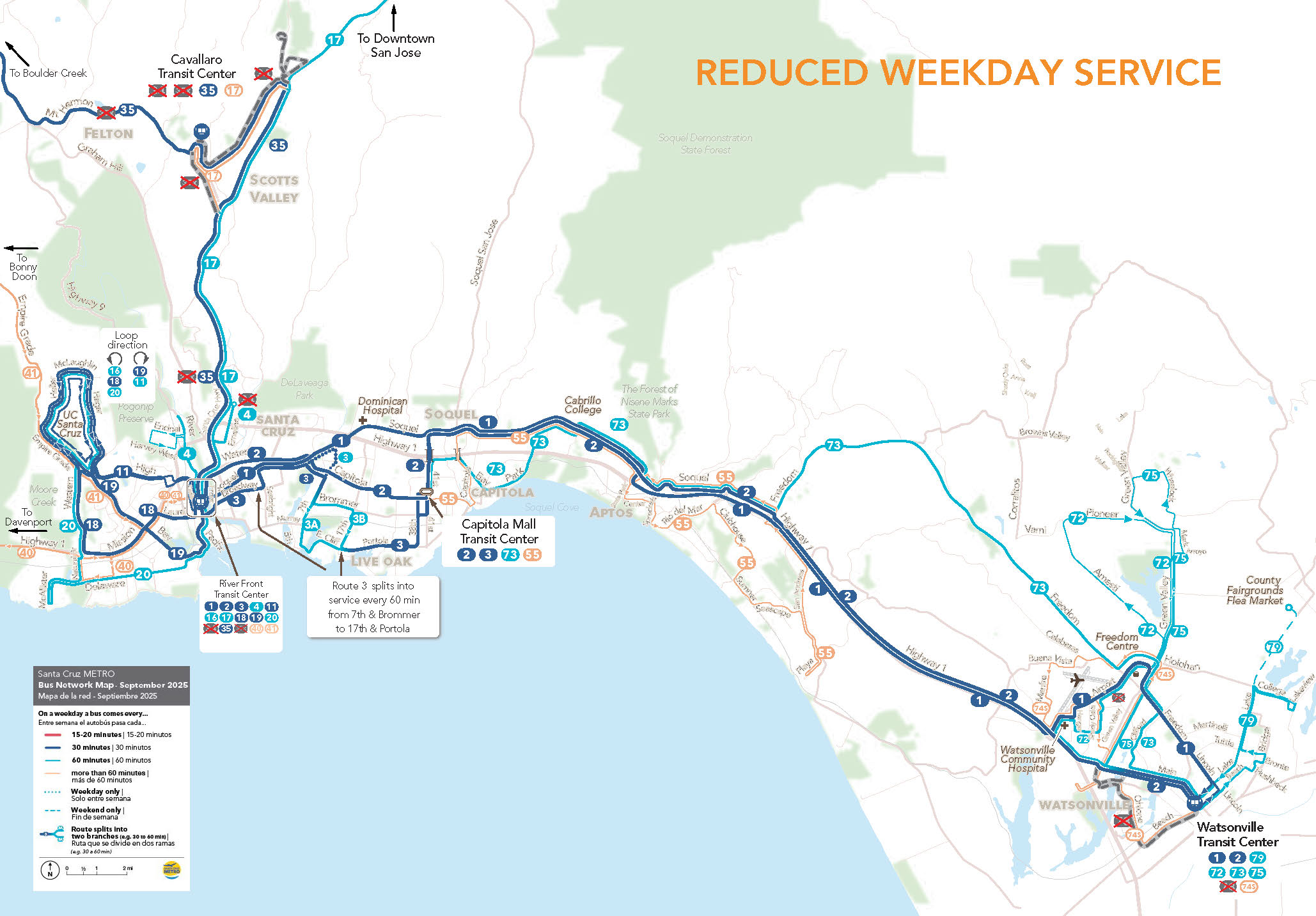 Reduced weekday service map