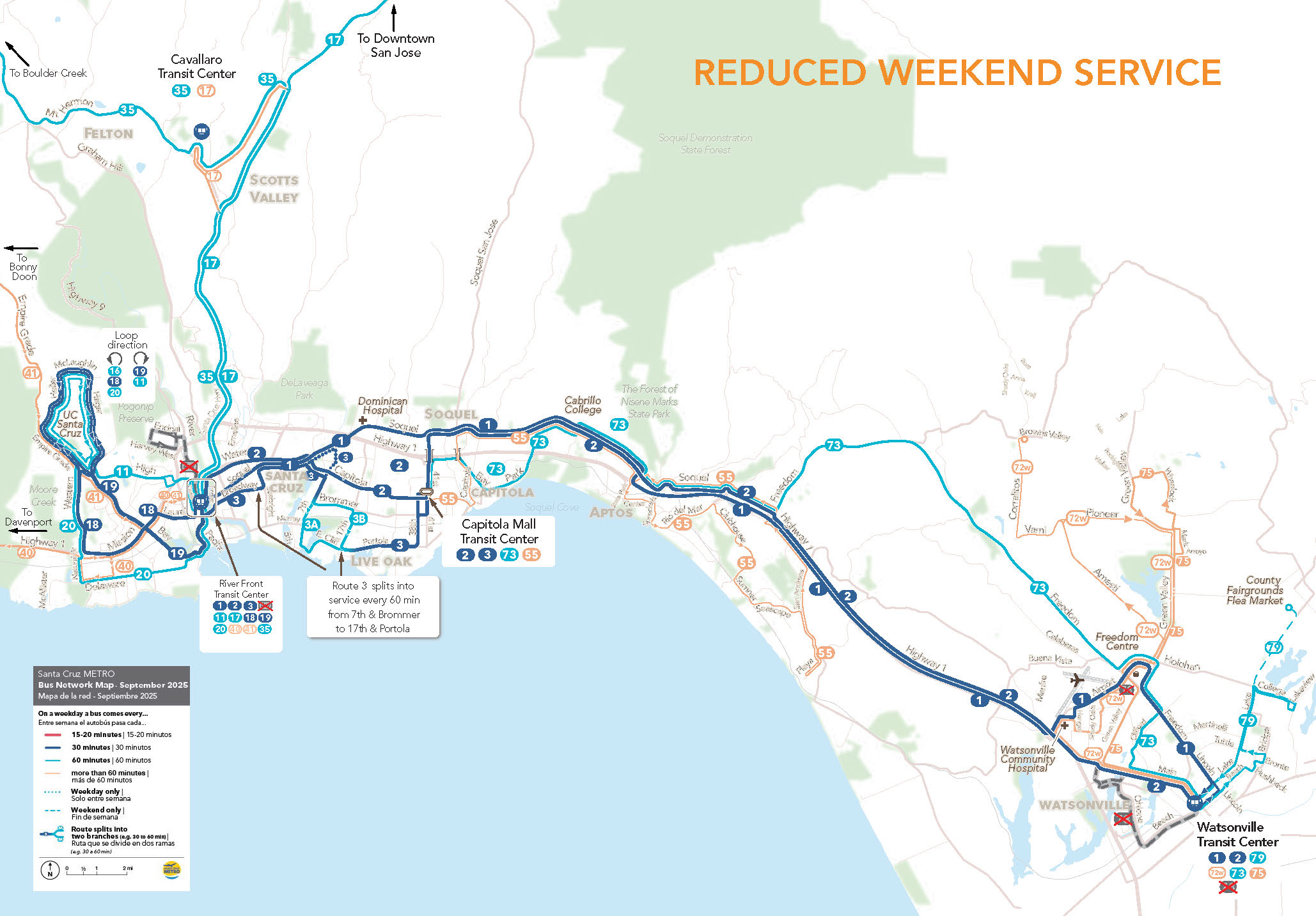 Reduced weekend service map